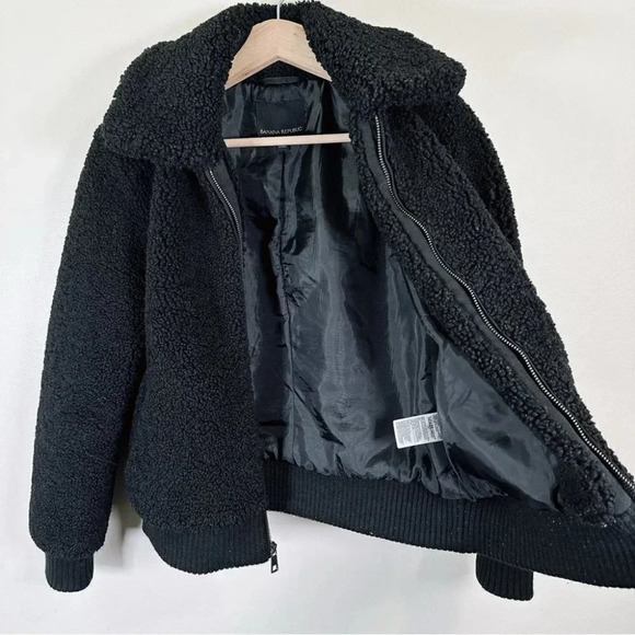Banana Republic Sherpa  Bomber Jacket Black Color - Picture 10 of 16